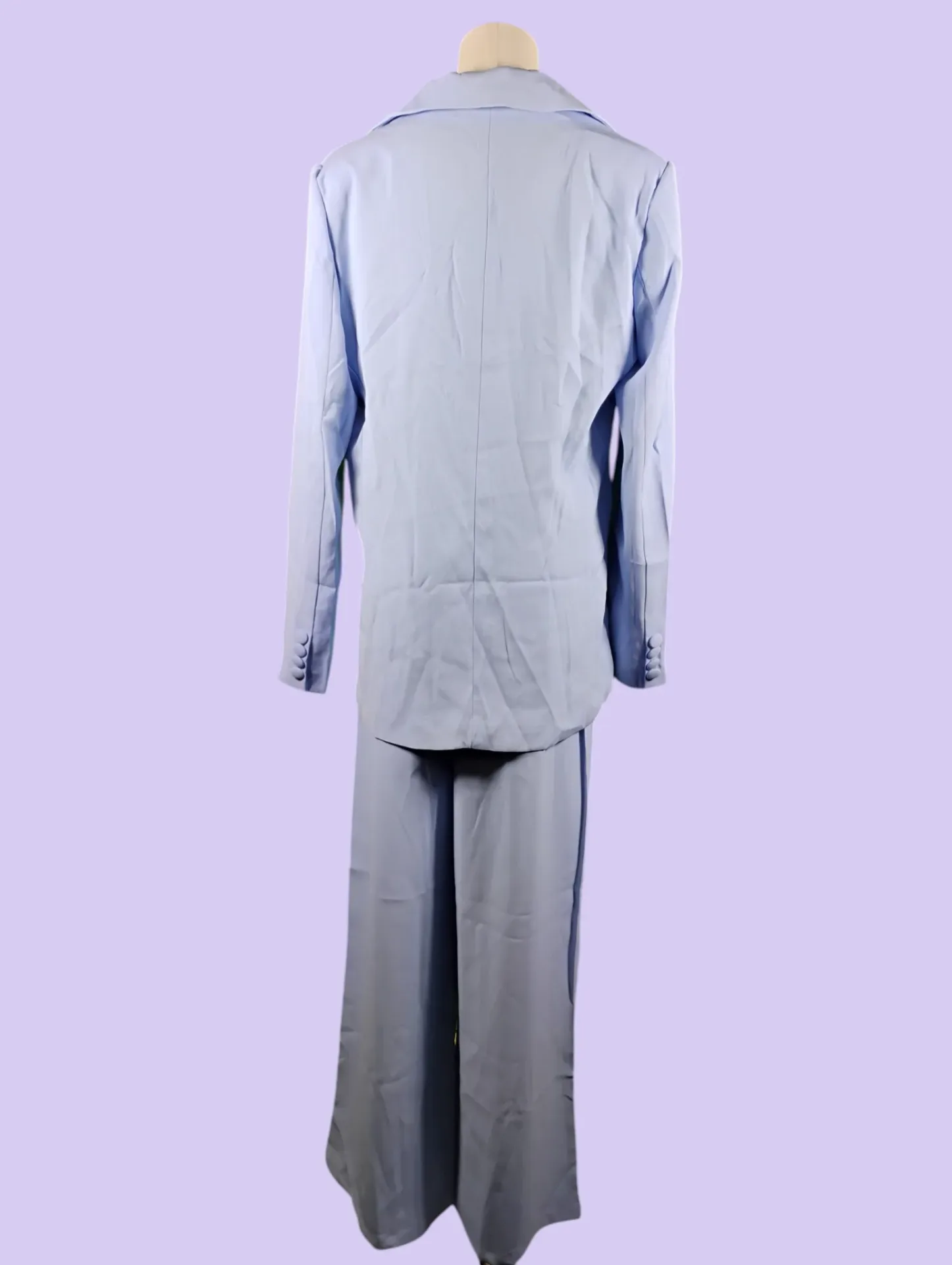 Light Blue Polyester Pantsuit Women's Size M Blazer & Wide Leg Pants Set thumbnail 4
