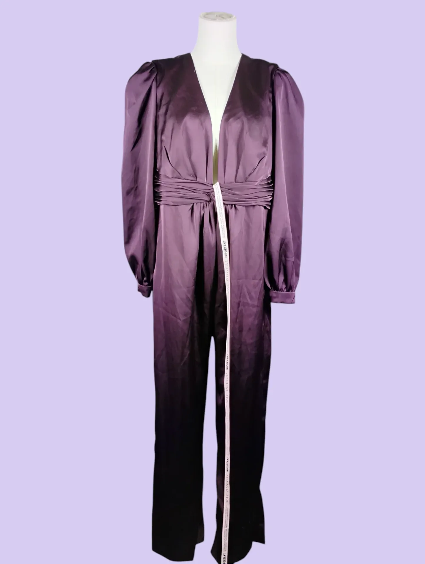IEENA for Mac Duggal Plum Deep V Puff Sleeve Twist Front Jumpsuit Sz 14 thumbnail 4