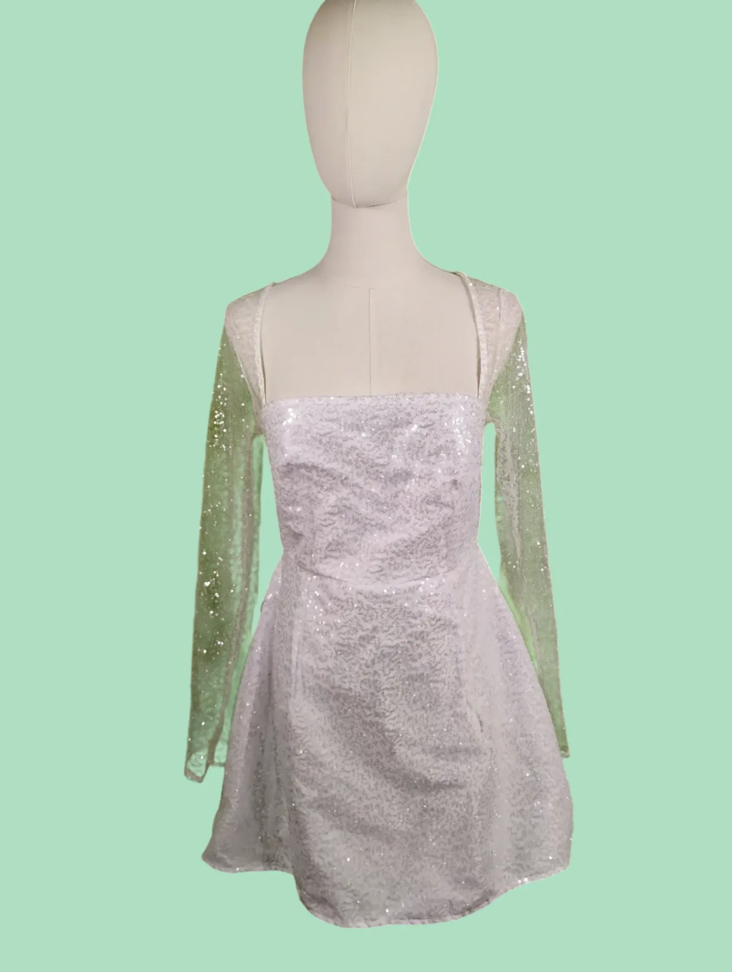 Lucy in the Sky White Iridescent Sequin Long Sleeve Mini Dress XL