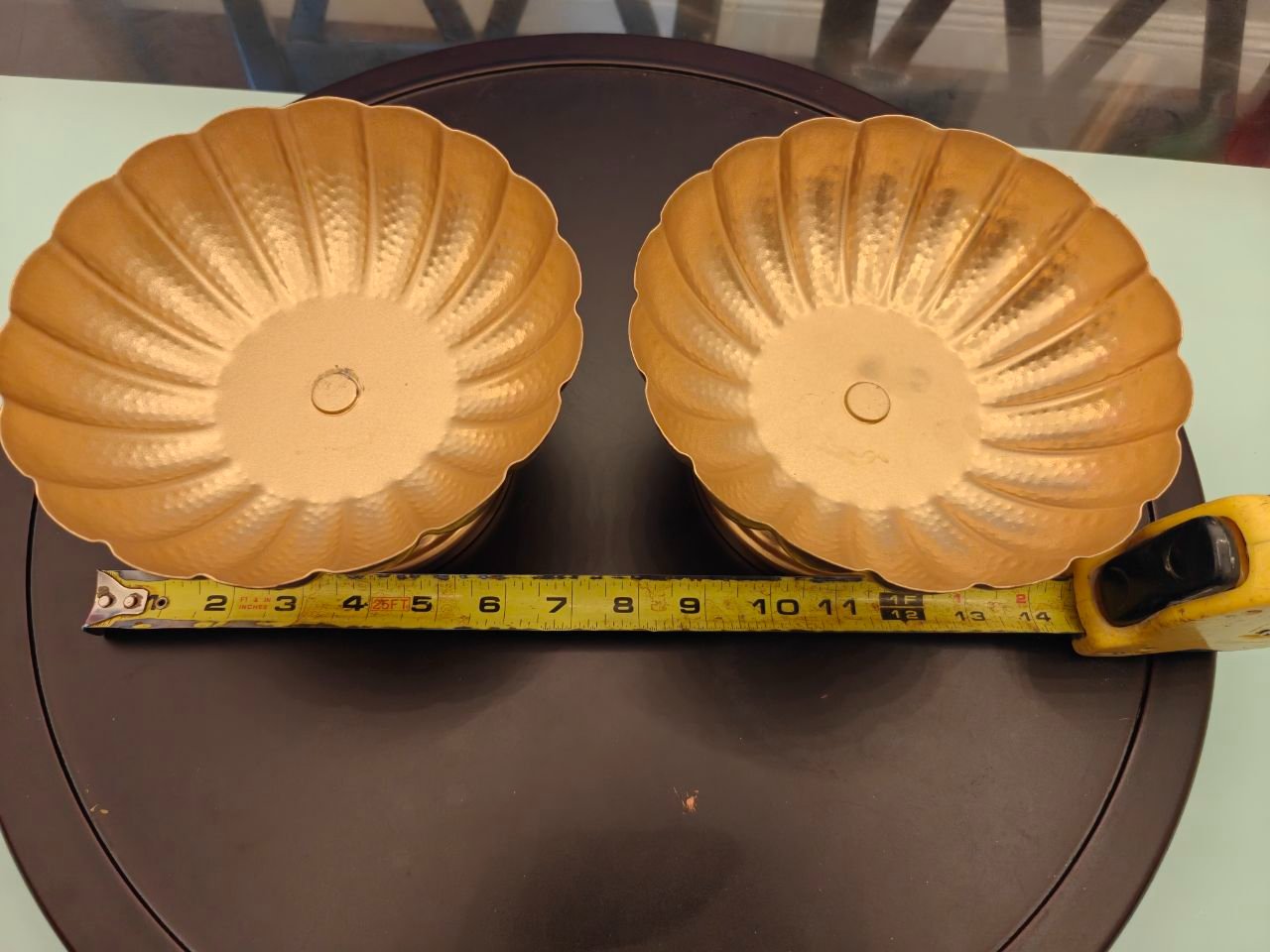 Pair of Gold Scalloped Pedestal Compote Vases - 7 inch Decorative Bowls thumbnail 3