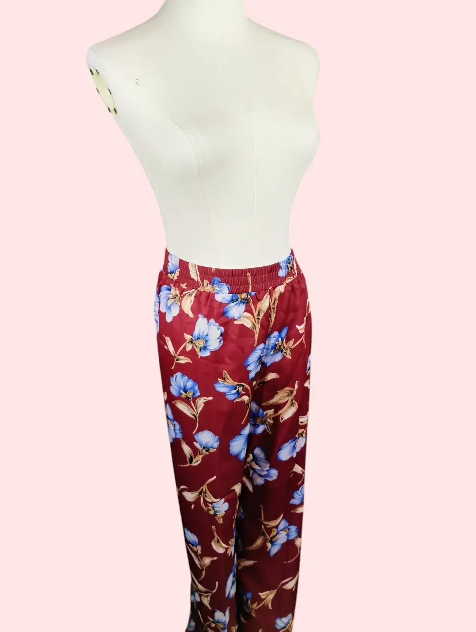 Womens Red Blue Floral Silky Kimono Robe & Pant Loungewear Pajama Set thumbnail 4