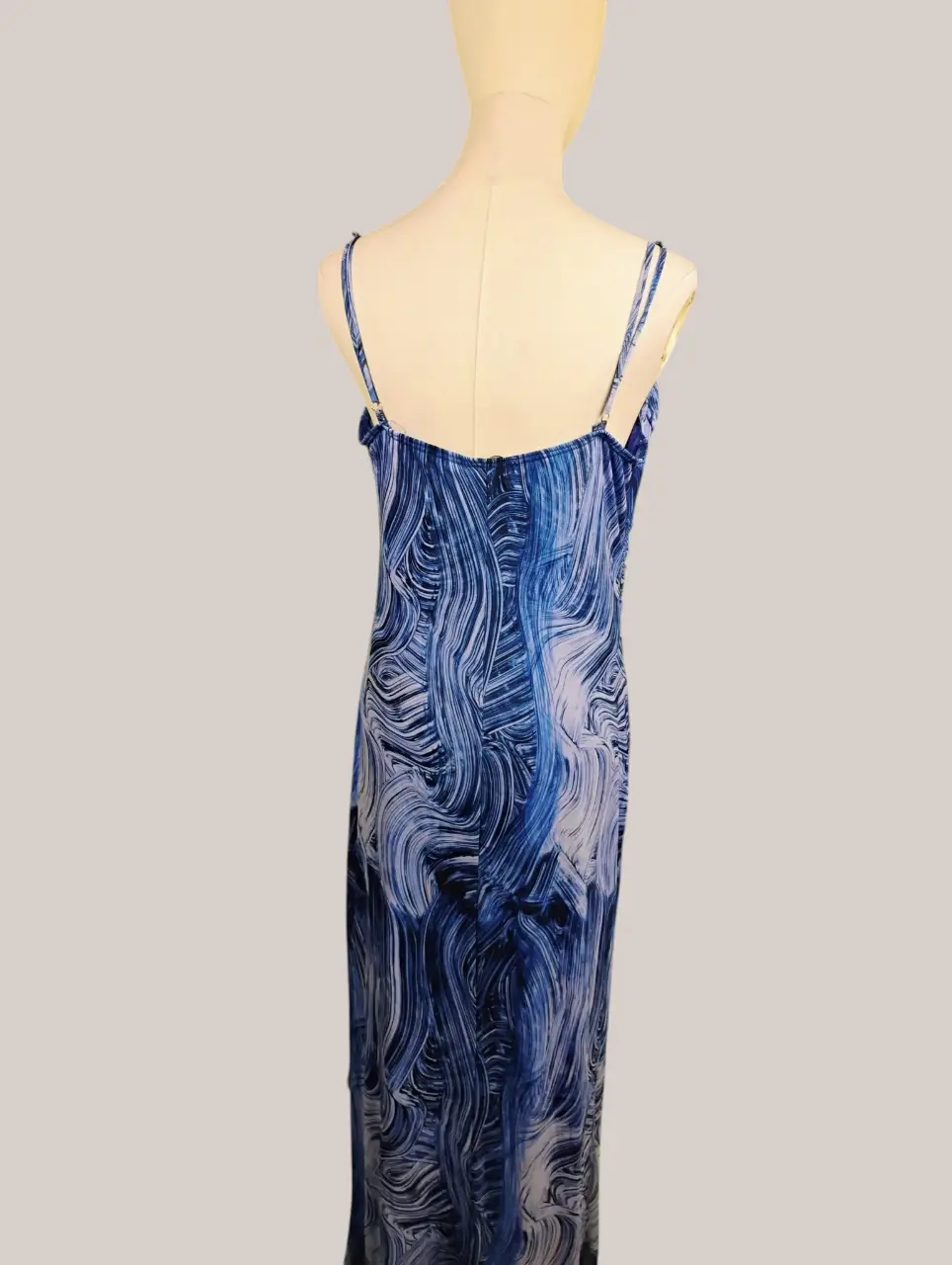 Fashion Nova Blue White Swirl Cowl Neck Maxi Dress Spaghetti Strap NWT thumbnail 2
