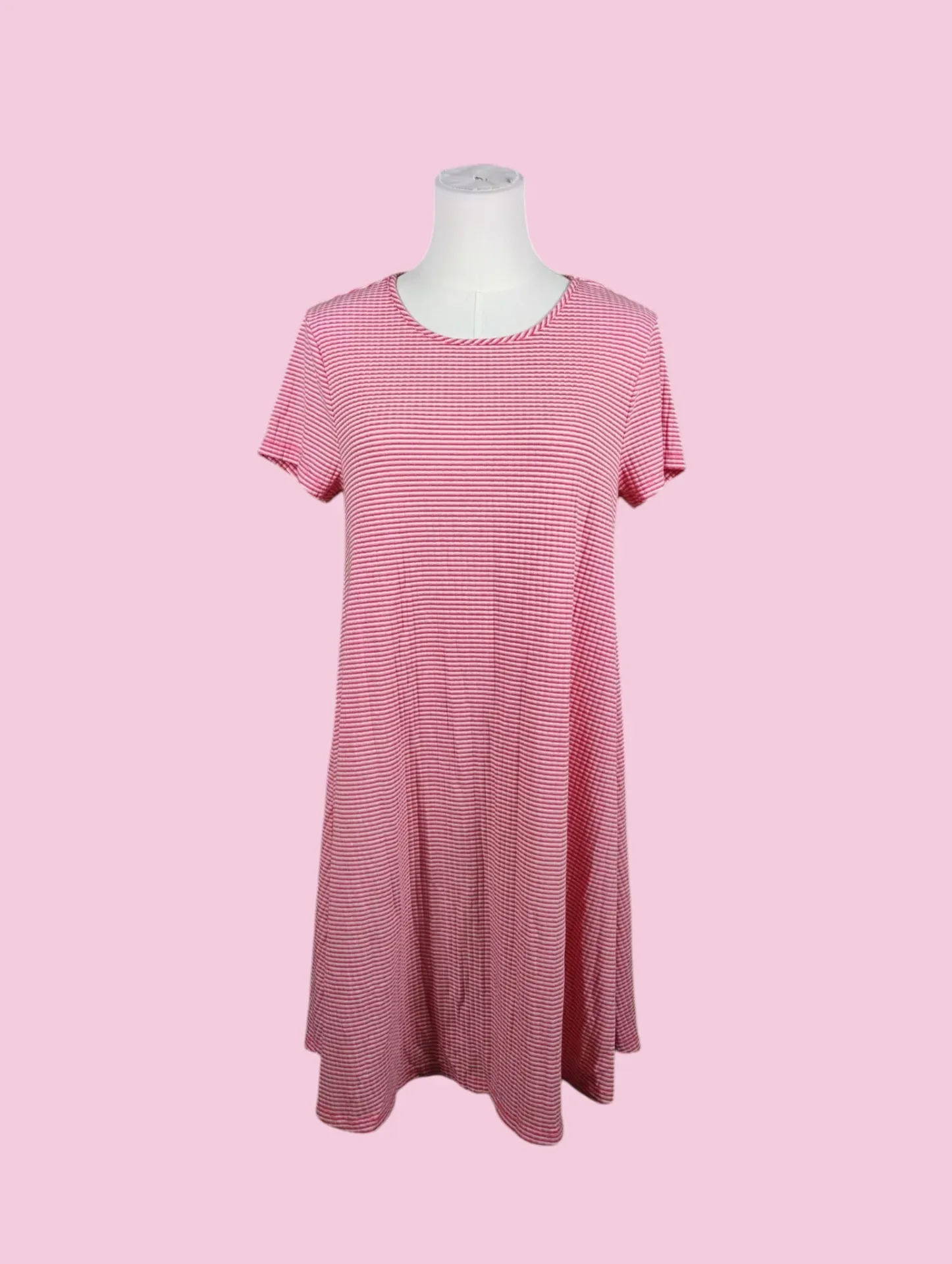 JAMIE & LAYLA Red White Stripe Short Sleeve Scoop Neck Shift Dress