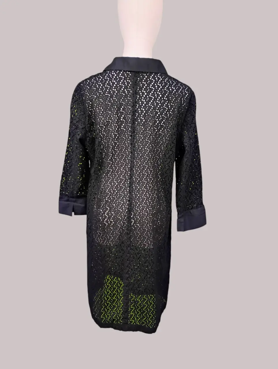 Talbots Black Open Knit Collared 3/4 Sleeve Tunic Dress Size 14 thumbnail 3