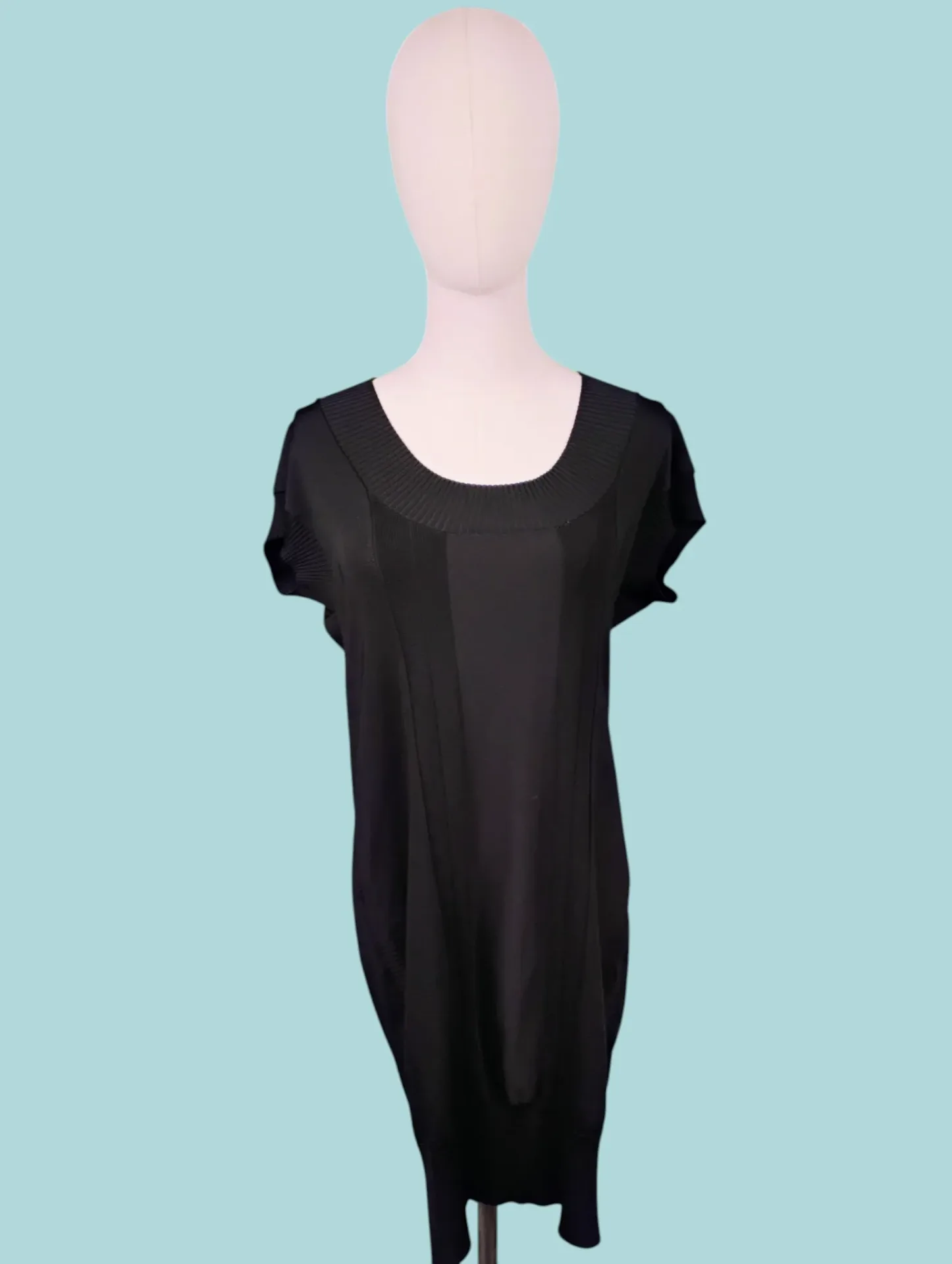 Laundry by Design Black Ribbed Scoop Neck Short Sleeve Tunic Dress Size L