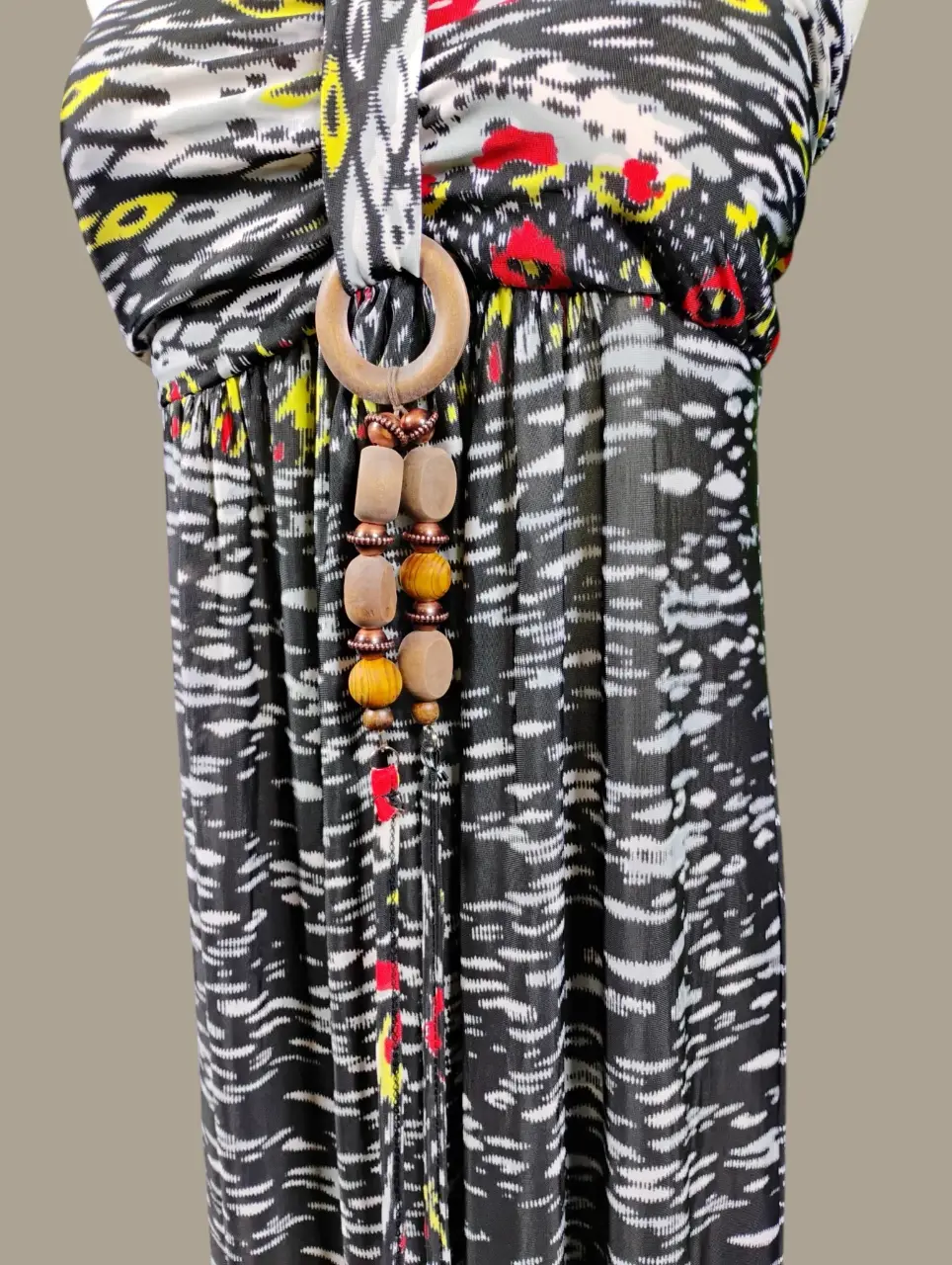 Leshop Womens M/M Strapless Maxi Dress Black White Zebra Print Wood Beads thumbnail 3