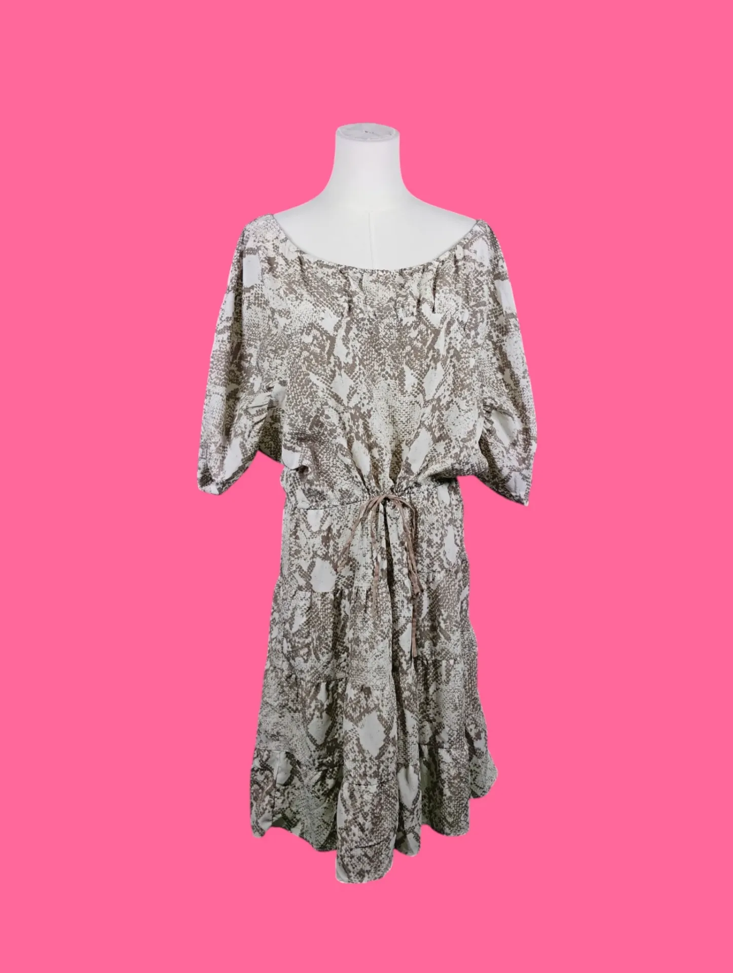 Ann Taylor LOFT Snakeskin Print Drawstring Waist Tiered Dress M