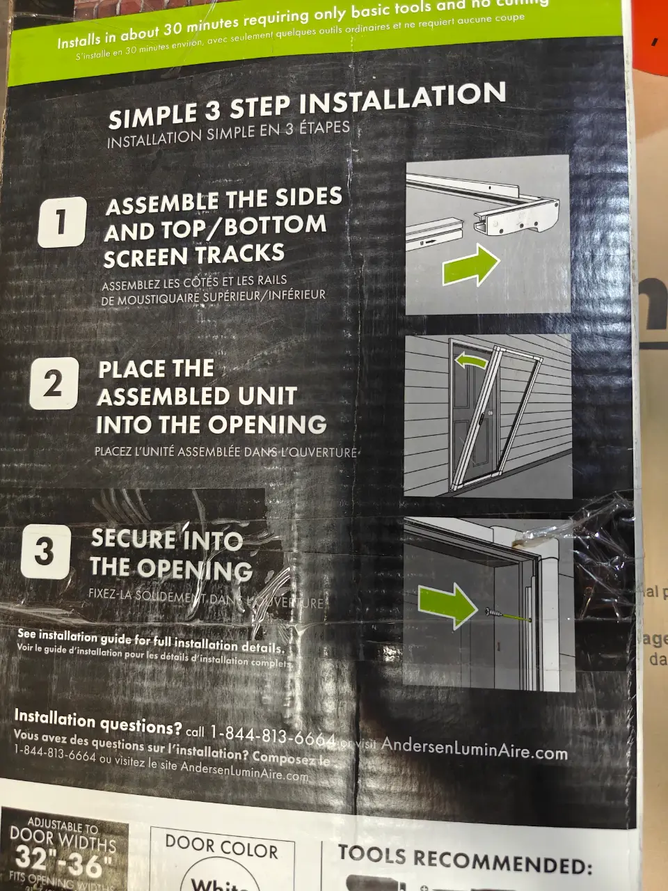 Andersen LuminAire White Retractable Screen Door 32-36" x 80" New thumbnail 3