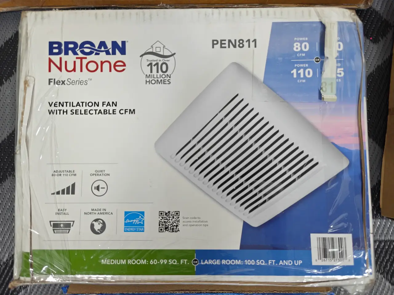 Broan NuTone PEN811 FlexSeries Ventilation Fan Selectable 80/110 CFM New