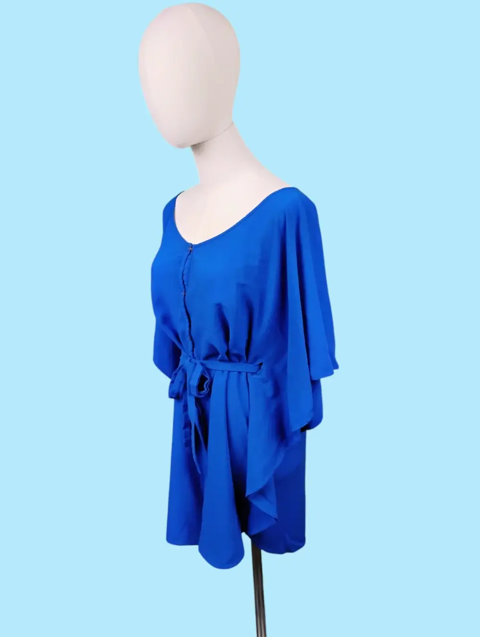 Jack Women's Royal Blue Batwing Sleeve Blouse Top Belted Size L thumbnail 2