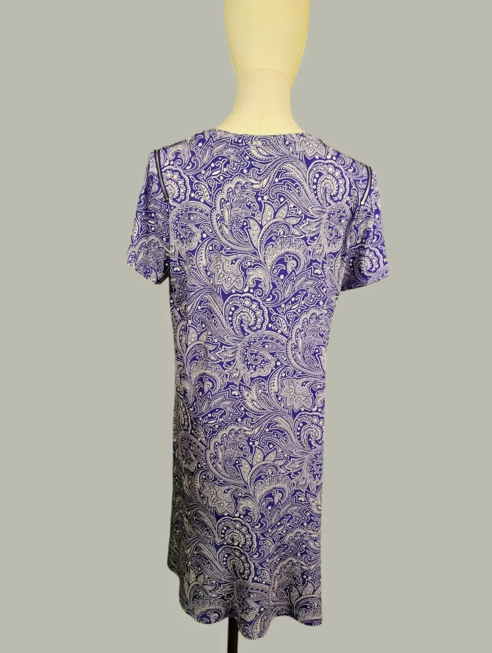 Michael Kors Paisley Purple White Short Sleeve Tunic Dress Size L thumbnail 3
