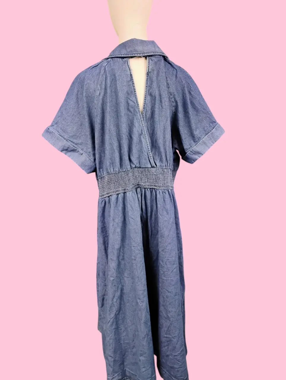 Fate Curve Plus Size 1X Blue Denim Button Front Shirred Waist Midi Dress thumbnail 4
