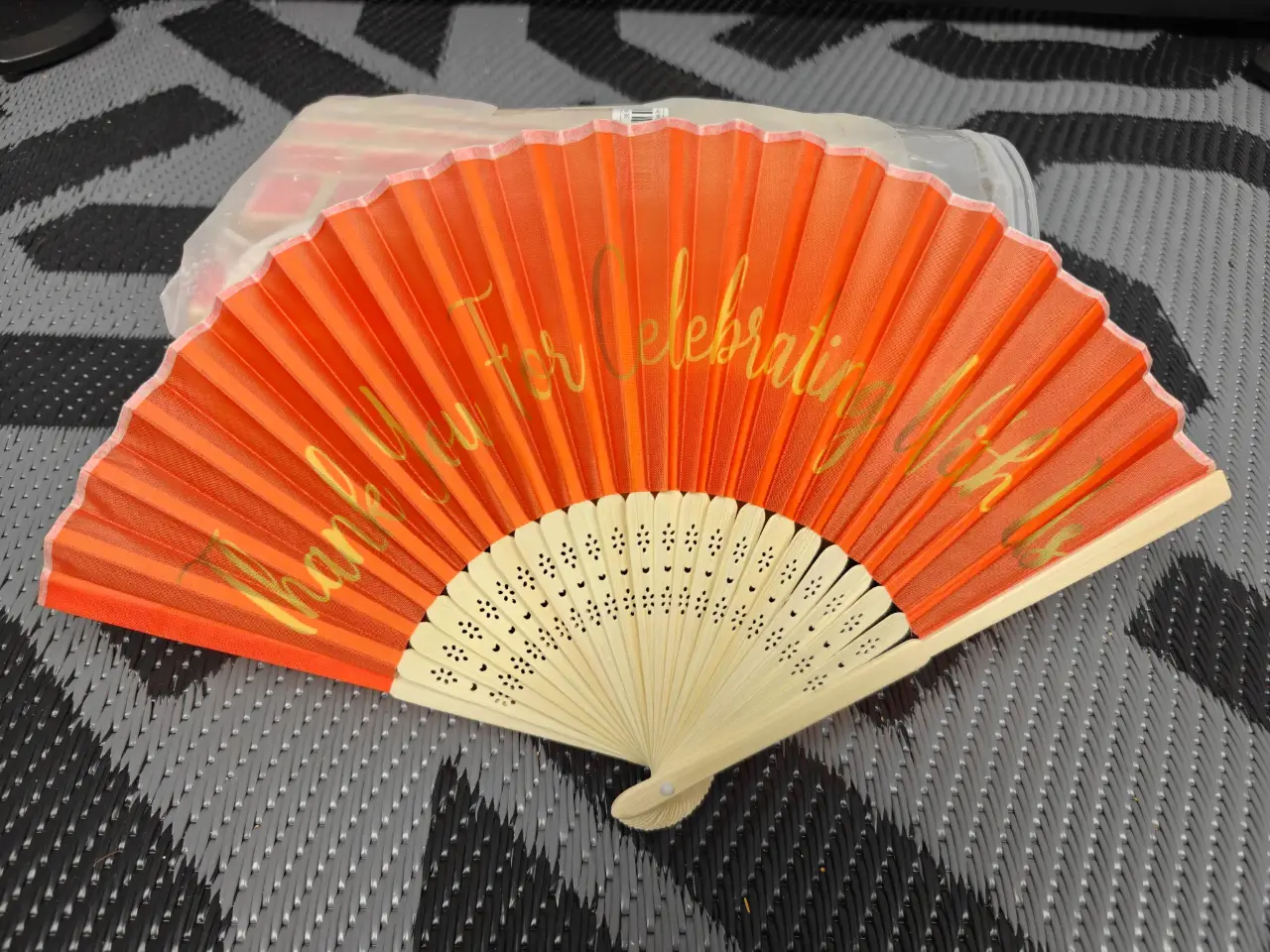 Jetec 50 Pcs Orange Bamboo Silk Hand Fans Wedding Party Favors thumbnail 7