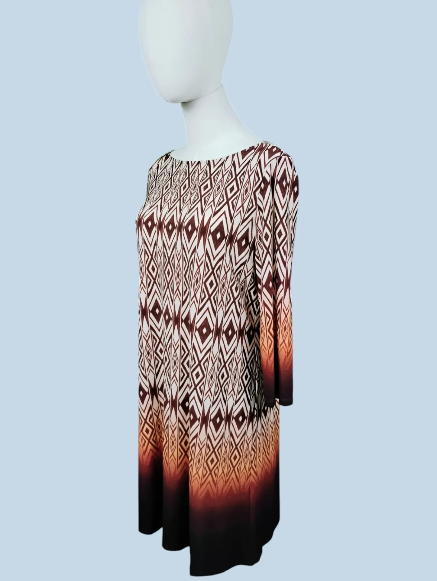 London Times Petites 14P Geometric Ombre 3/4 Sleeve Shift Dress thumbnail 2