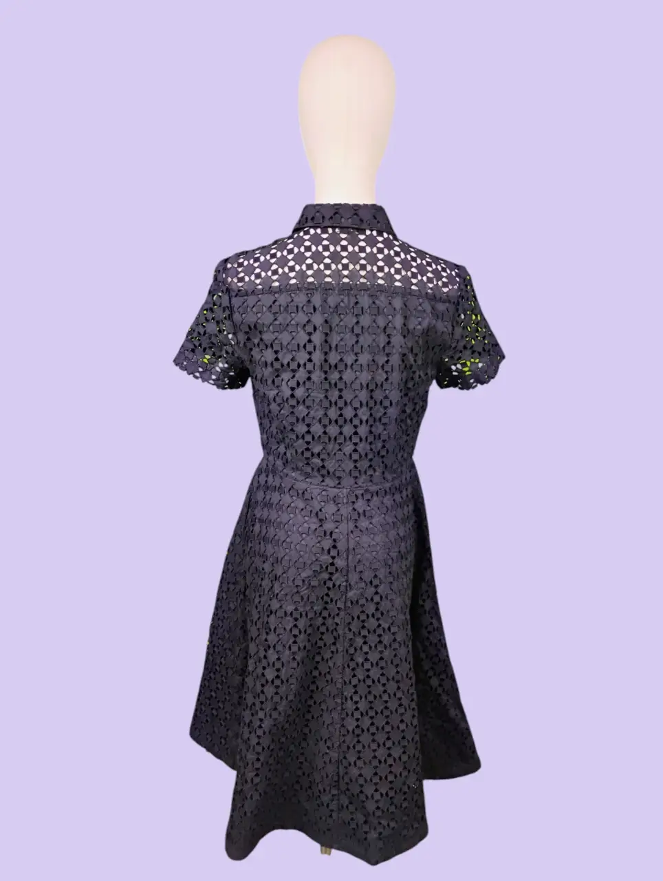 Ann Taylor Small Navy Blue Eyelet Collared Short Sleeve Dress thumbnail 3