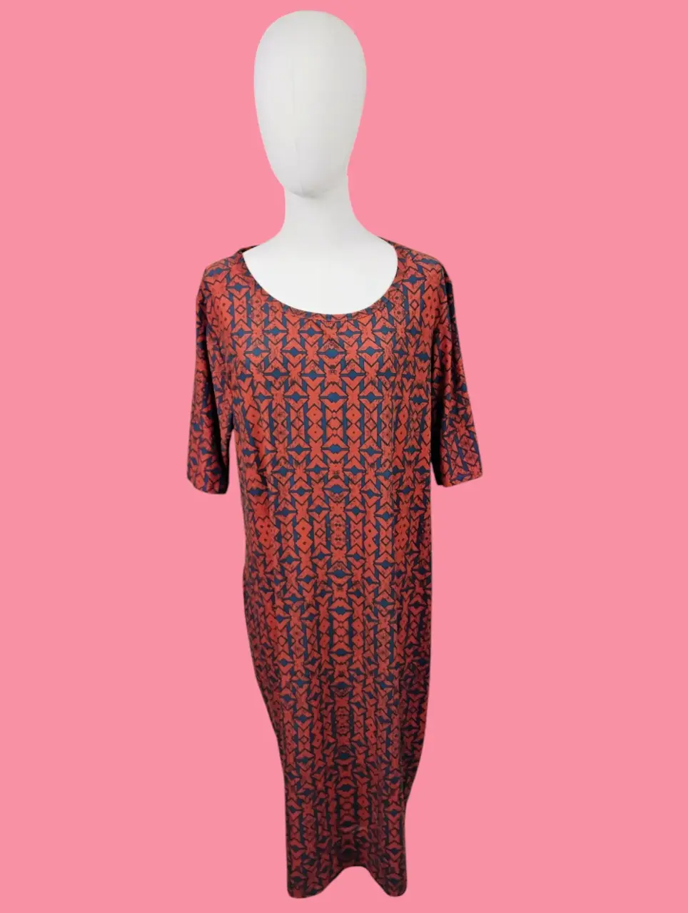 LuLaRoe Women's 3XL Orange Blue Geometric Pattern A-Line Dress NWT