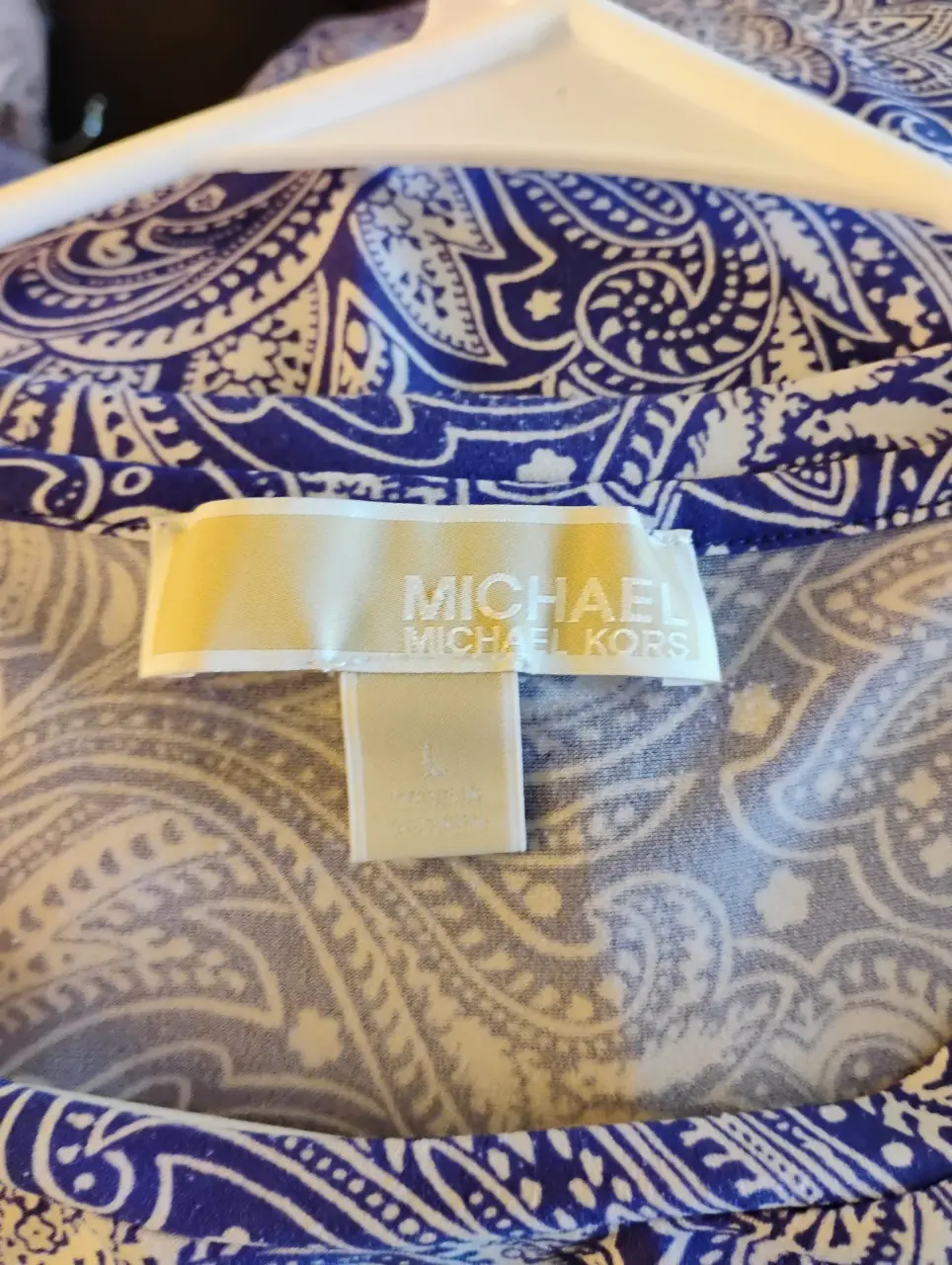 Michael Kors Paisley Purple White Short Sleeve Tunic Dress Size L thumbnail 4