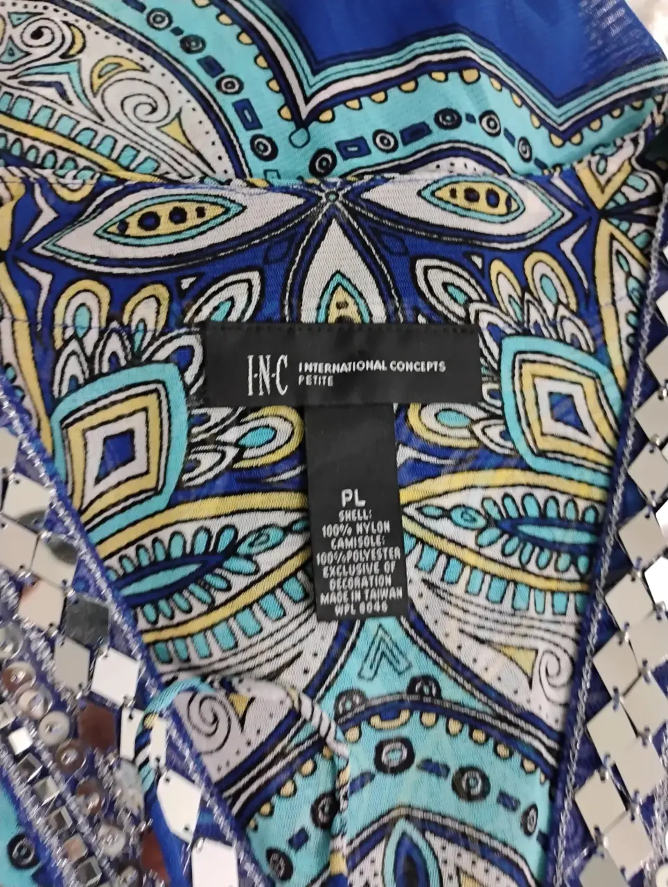 INC International Concepts Petite PL Blue Paisley Beaded Tunic Blouse thumbnail 5