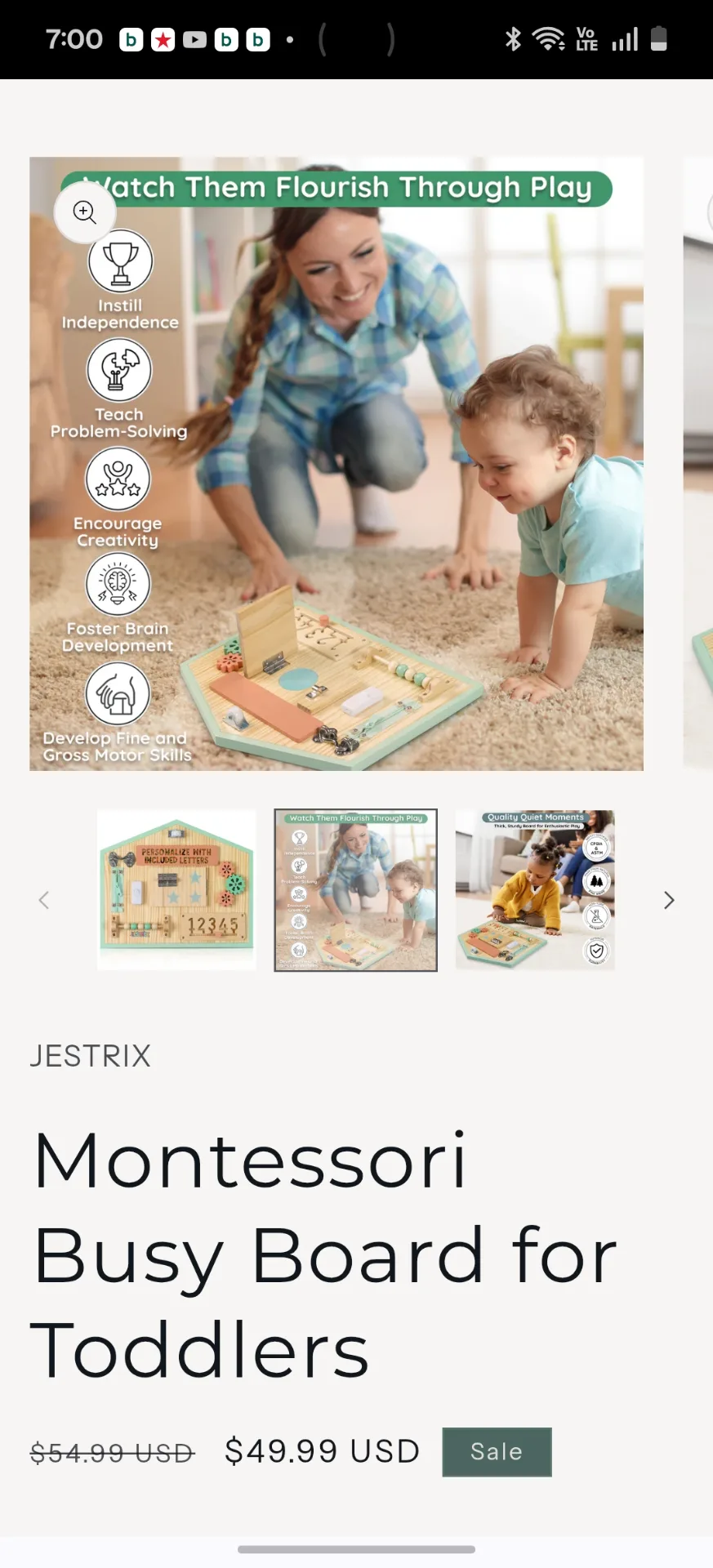 JESTRIX Montessori Busy Board Toddler Activity Sensory Toy thumbnail 6