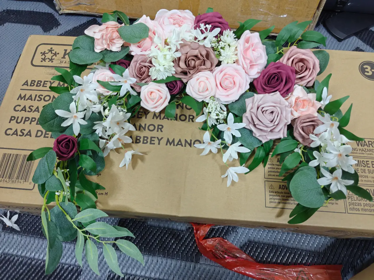 Ling's Moment Artificial Flowers Combo Box Set Dusty Rose Eucalyptus With Matching Chiffon Drape thumbnail 6
