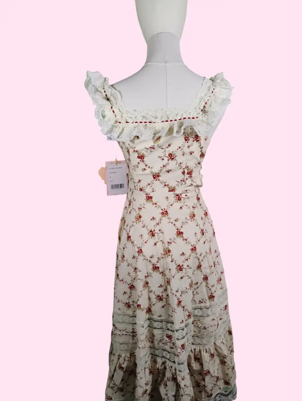 LaceMade Red Garnet Corset Dress XS Floral Lace Midi New thumbnail 4