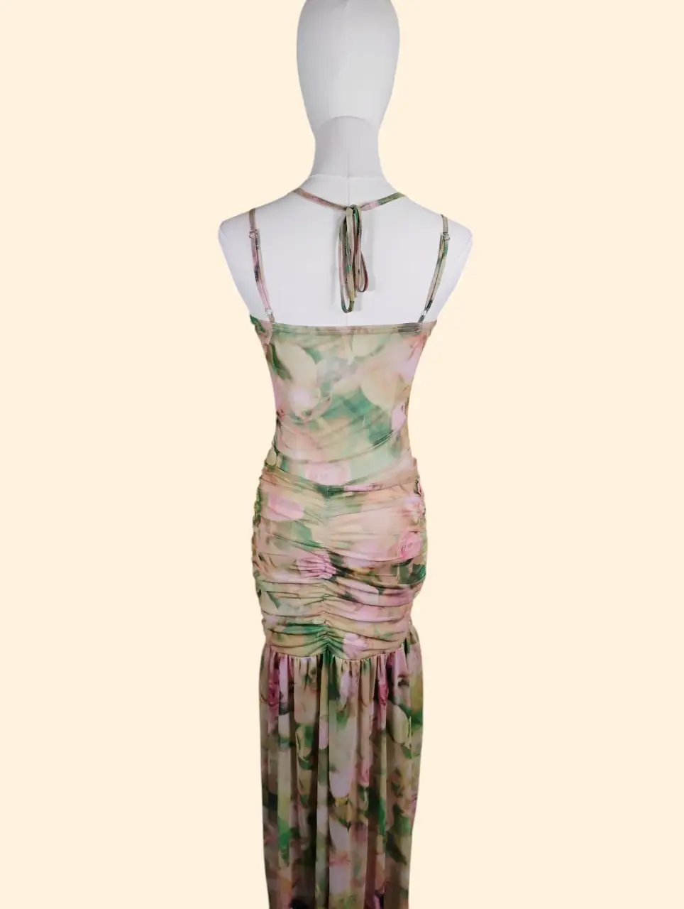 Xcemnis Floral Ruched Bustier Halter Maxi Dress NWT Womens S thumbnail 2