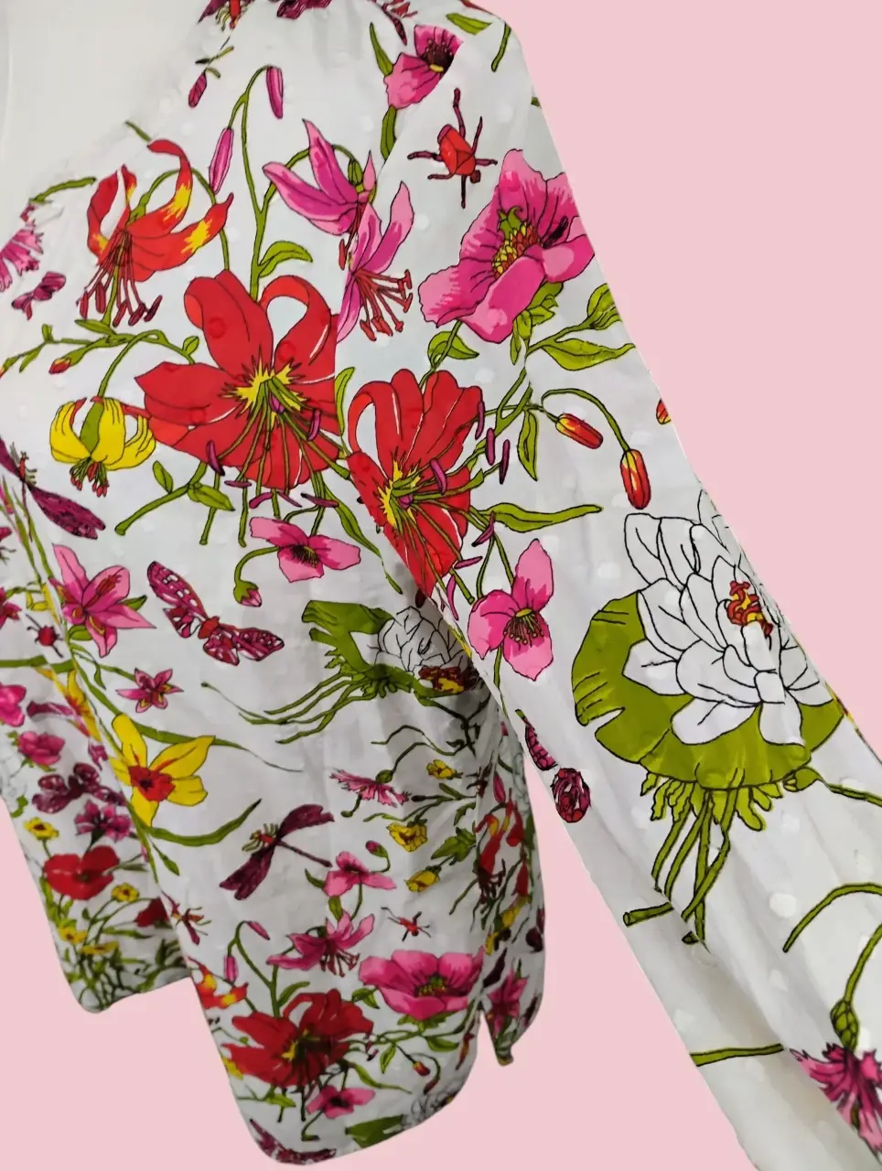 Talbots Women's L Floral Insect Print V-Neck Long Sleeve Blouse Top thumbnail 3