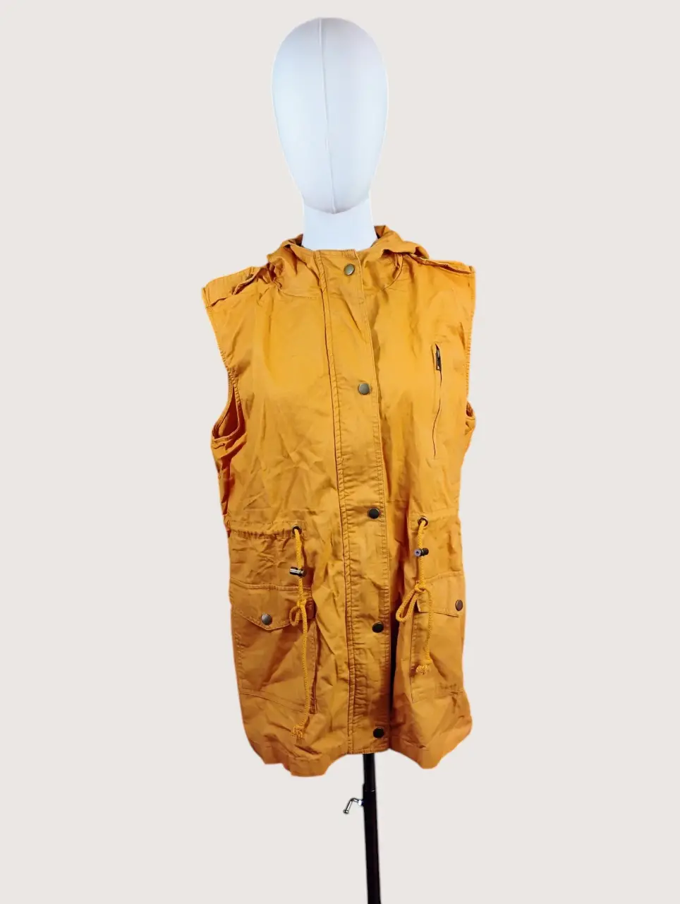 Orange Hooded Sleeveless Utility Vest Women's Casual Lightweight