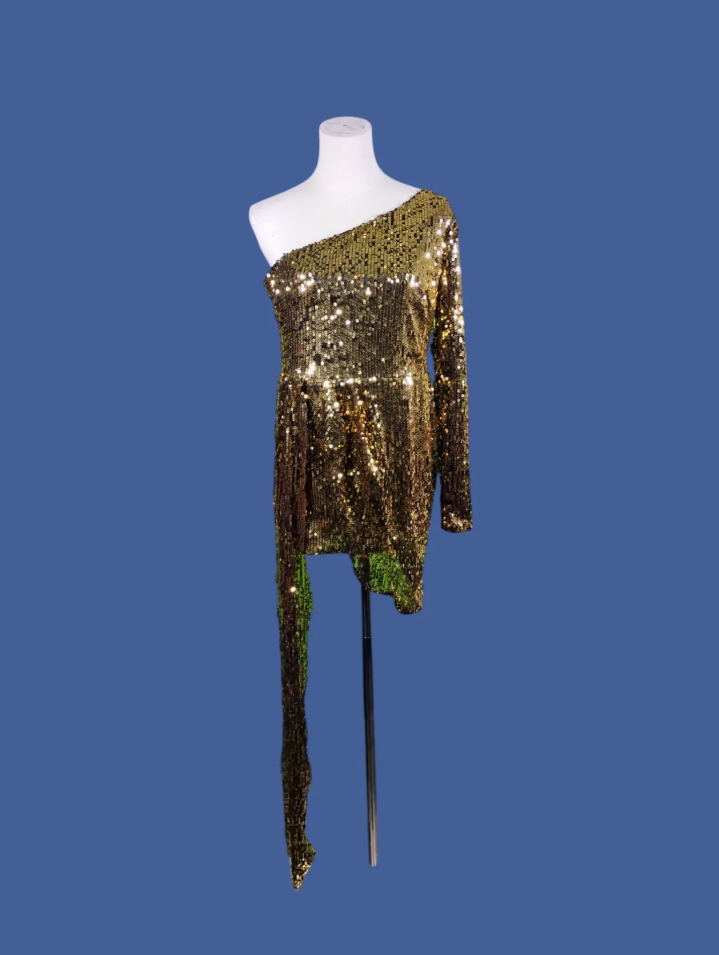 Gold Sequin One-Shoulder Mini Dress Party Cocktail Evening