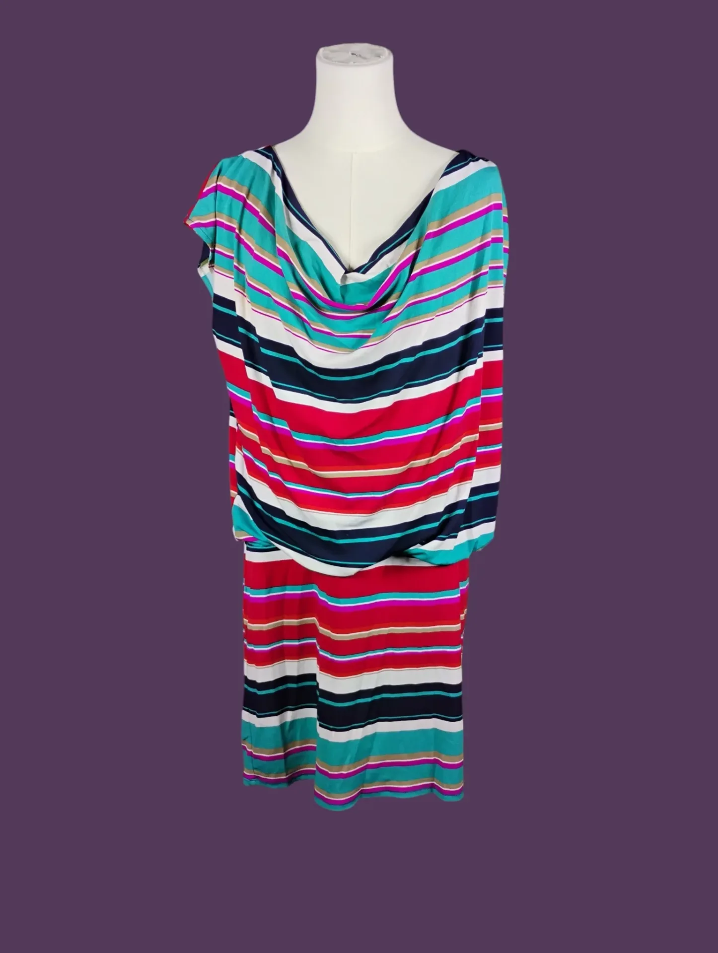 Laundry by Design Striped Blouson Cowl Neck Dress Womens L