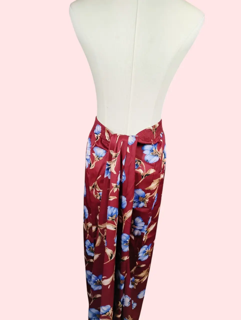 Womens Red Blue Floral Silky Kimono Robe & Pant Loungewear Pajama Set thumbnail 2