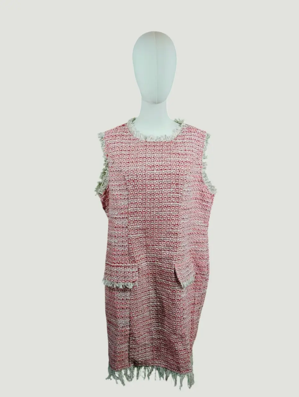Fate Curve Womens 1X Pink Tweed Fringe Sleeveless Shift Dress