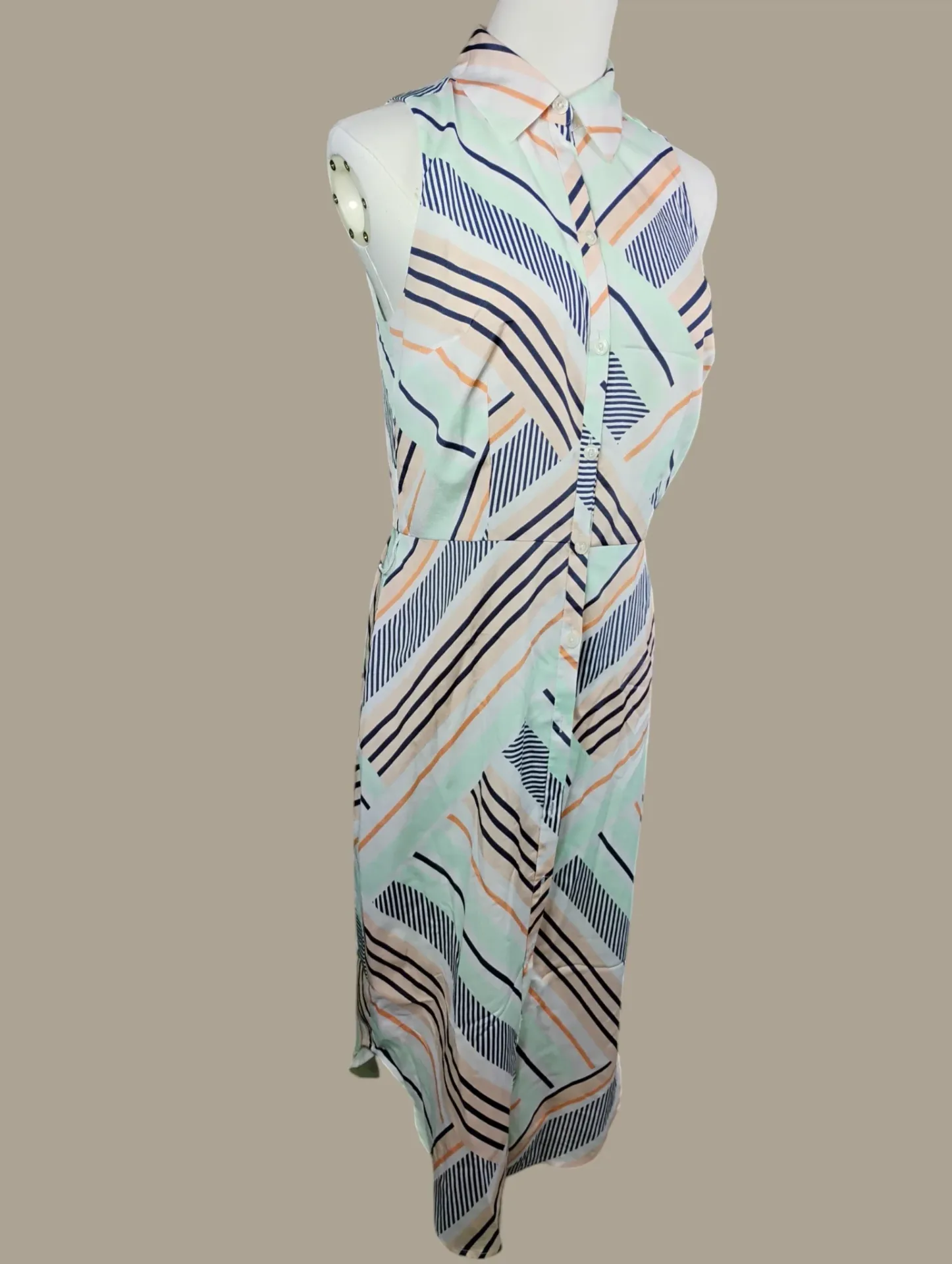 Ann Taylor Sleeveless Button Front Striped Shirtdress Tie Waist Size 4 thumbnail 3