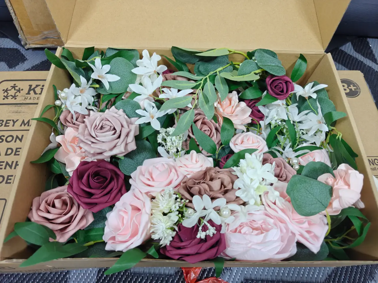 Ling's Moment Artificial Flowers Combo Box Set Dusty Rose Eucalyptus With Matching Chiffon Drape thumbnail 5