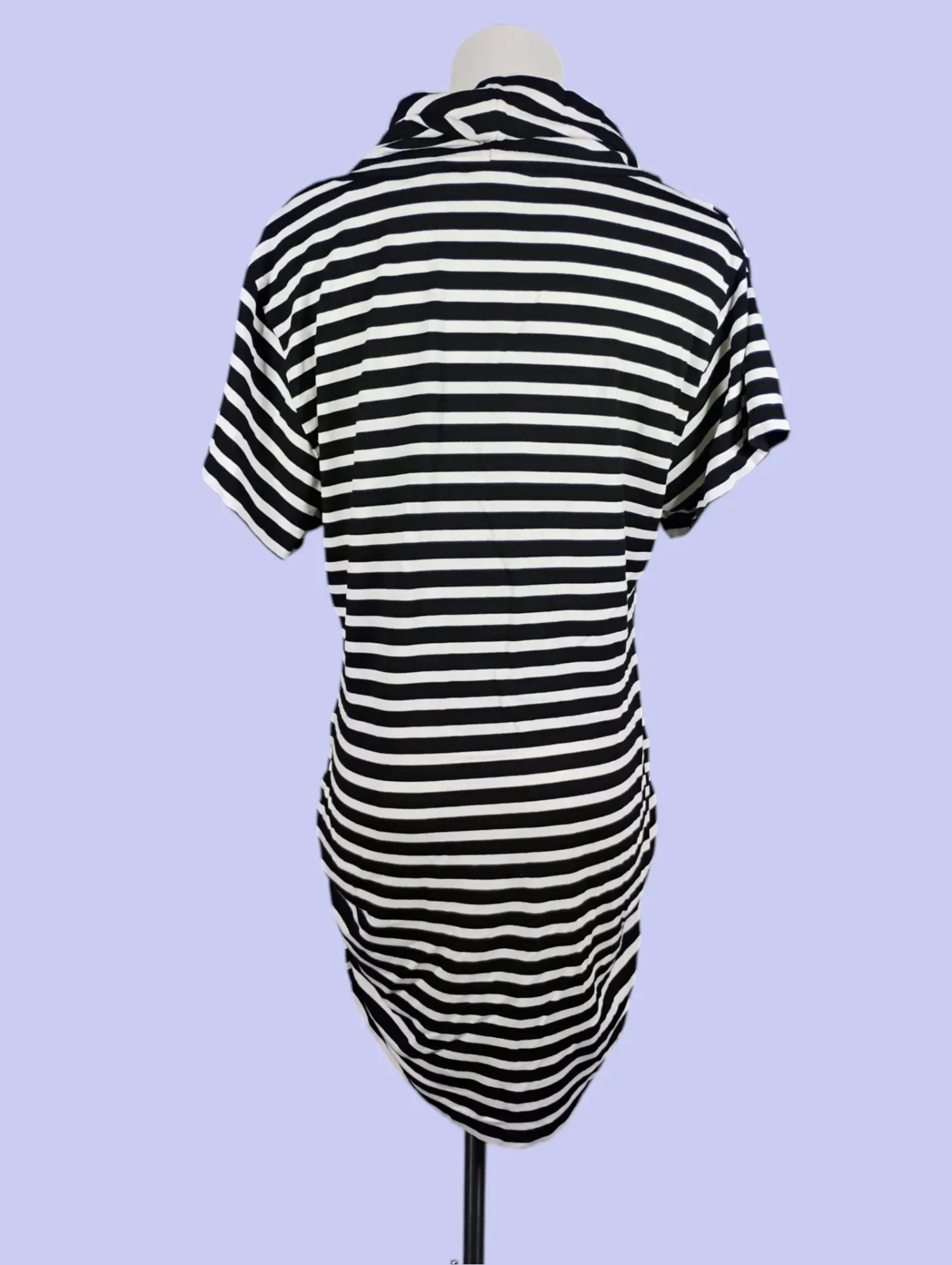 Kenneth Cole New York Black White Striped Cowl Neck Tunic Dress M thumbnail 4
