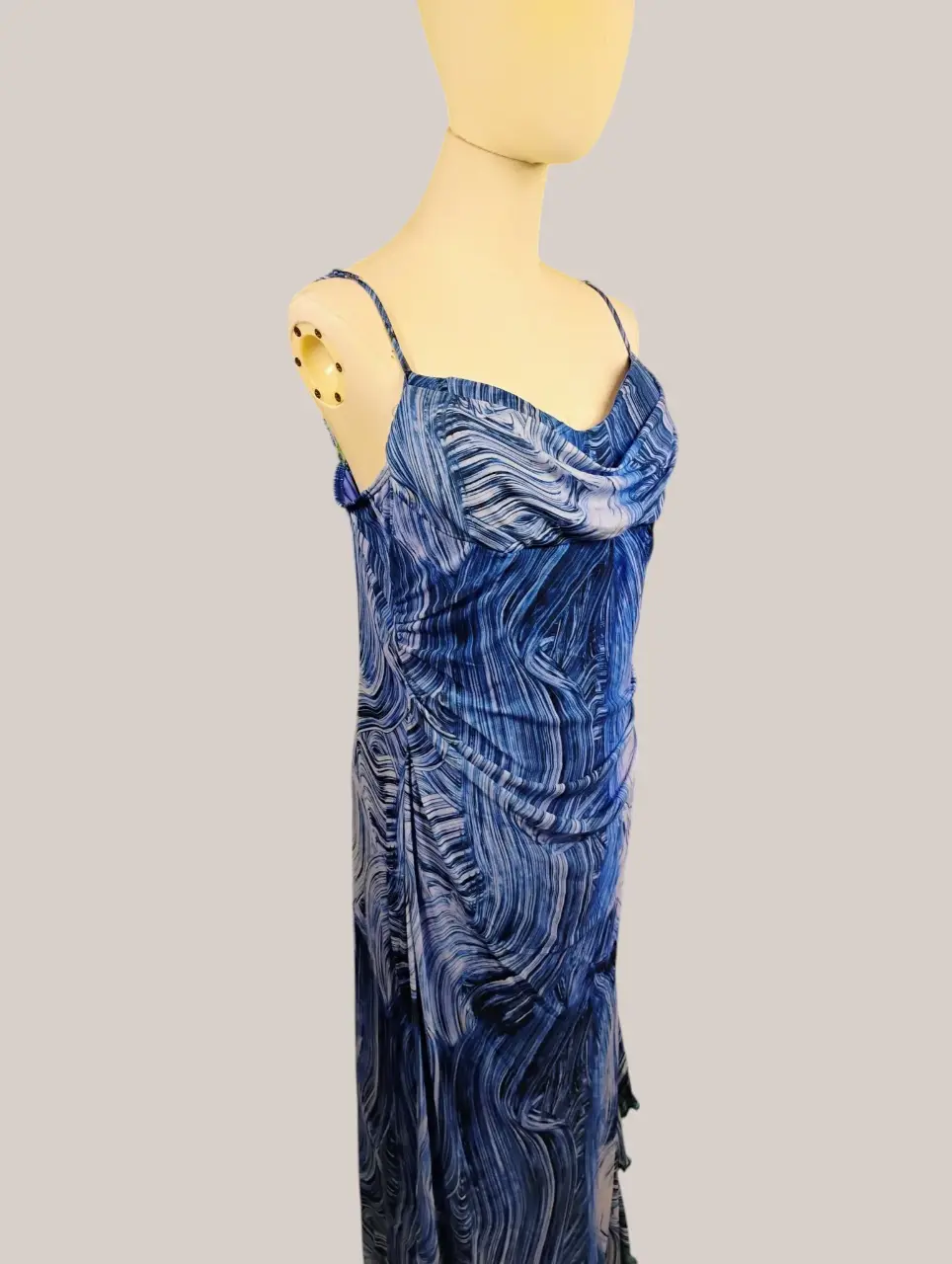 Fashion Nova Blue White Swirl Cowl Neck Maxi Dress Spaghetti Strap NWT thumbnail 3