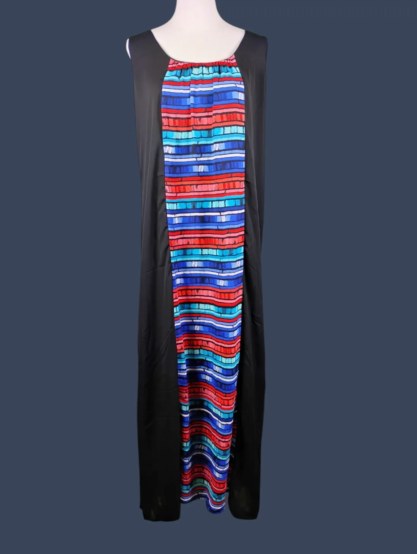 Luxology Sleeveless Black & Striped Maxi Dress Women's Size L thumbnail 4