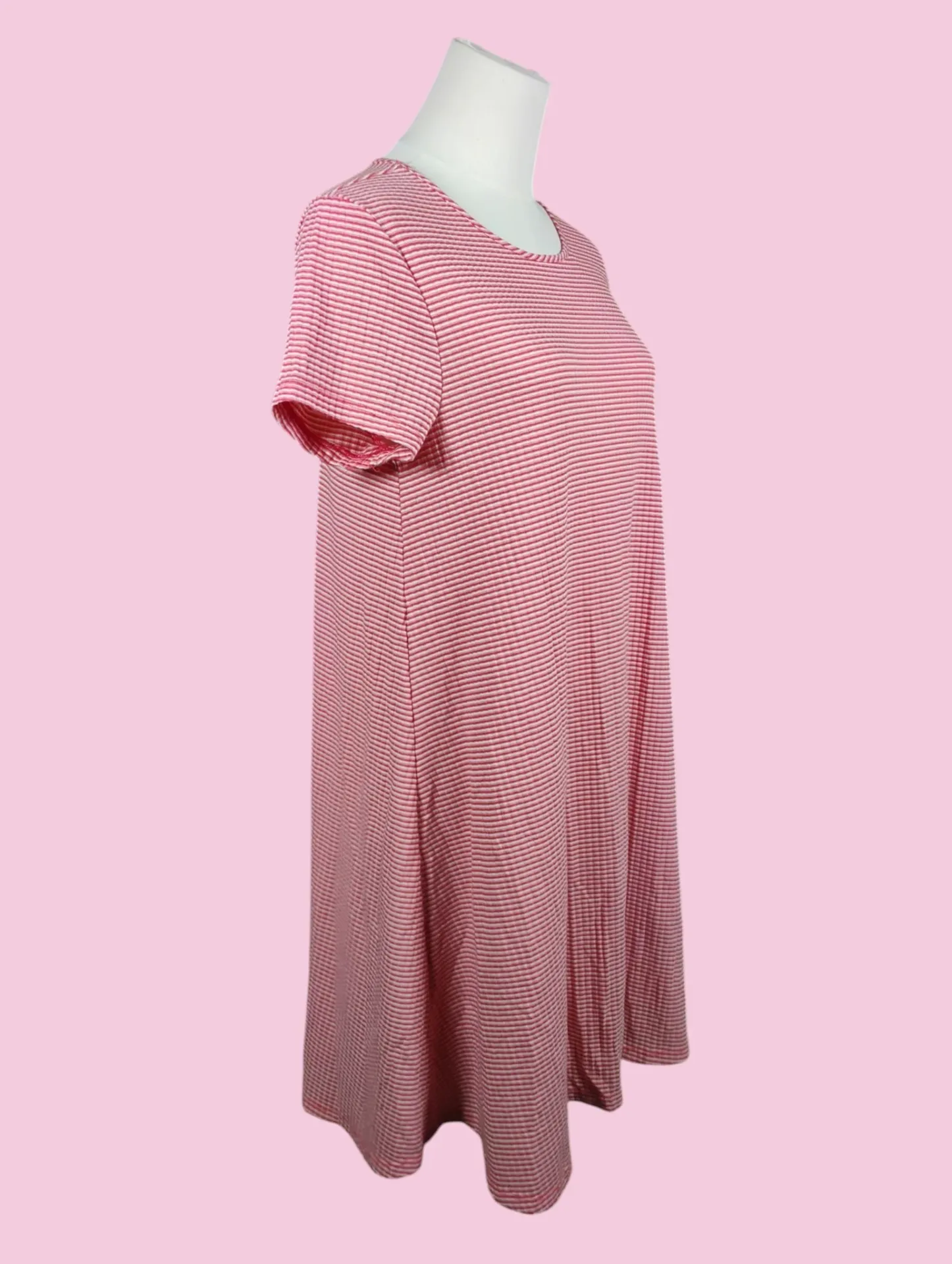 JAMIE & LAYLA Red White Stripe Short Sleeve Scoop Neck Shift Dress thumbnail 3
