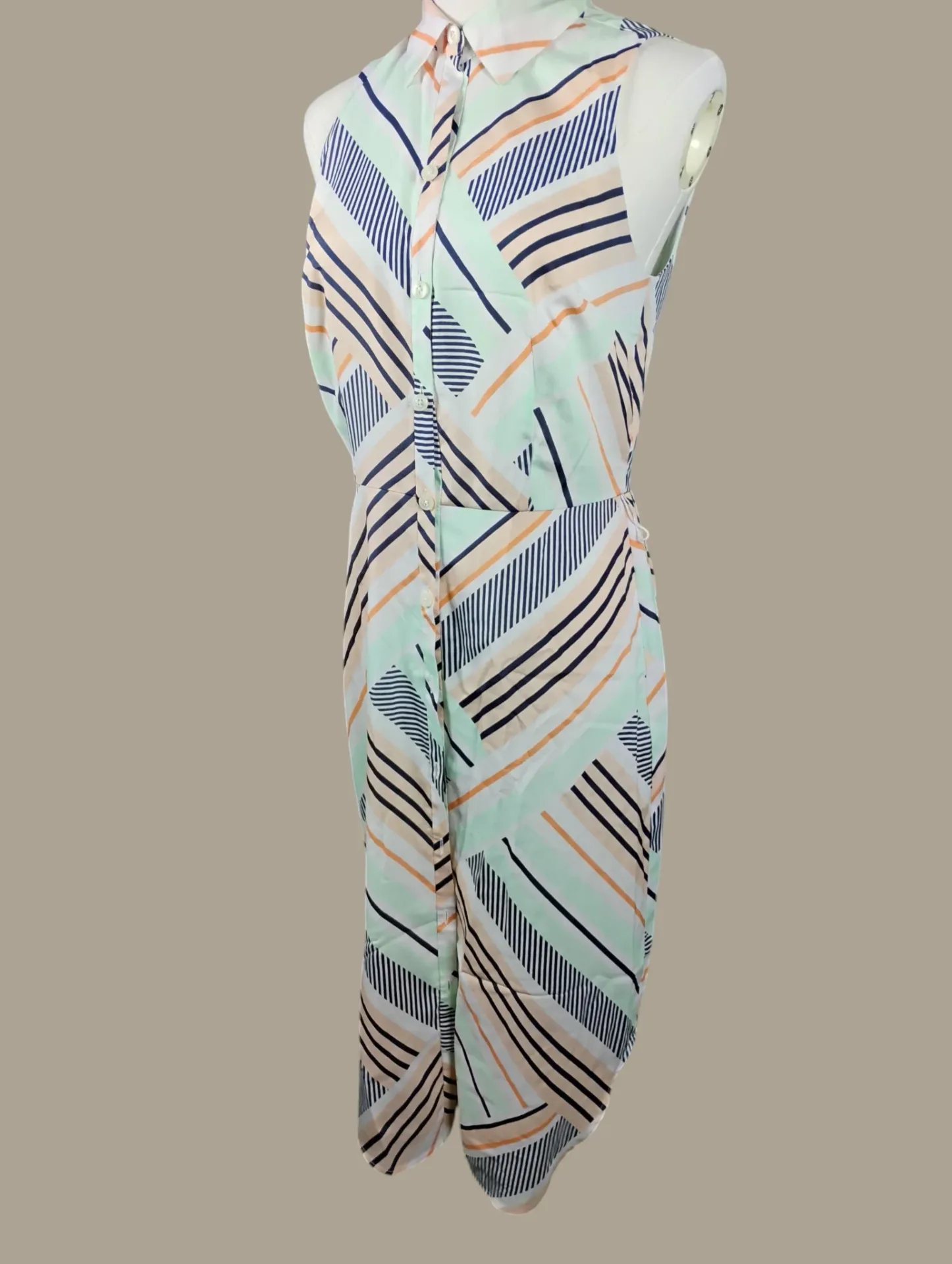 Ann Taylor Sleeveless Button Front Striped Shirtdress Tie Waist Size 4 thumbnail 2