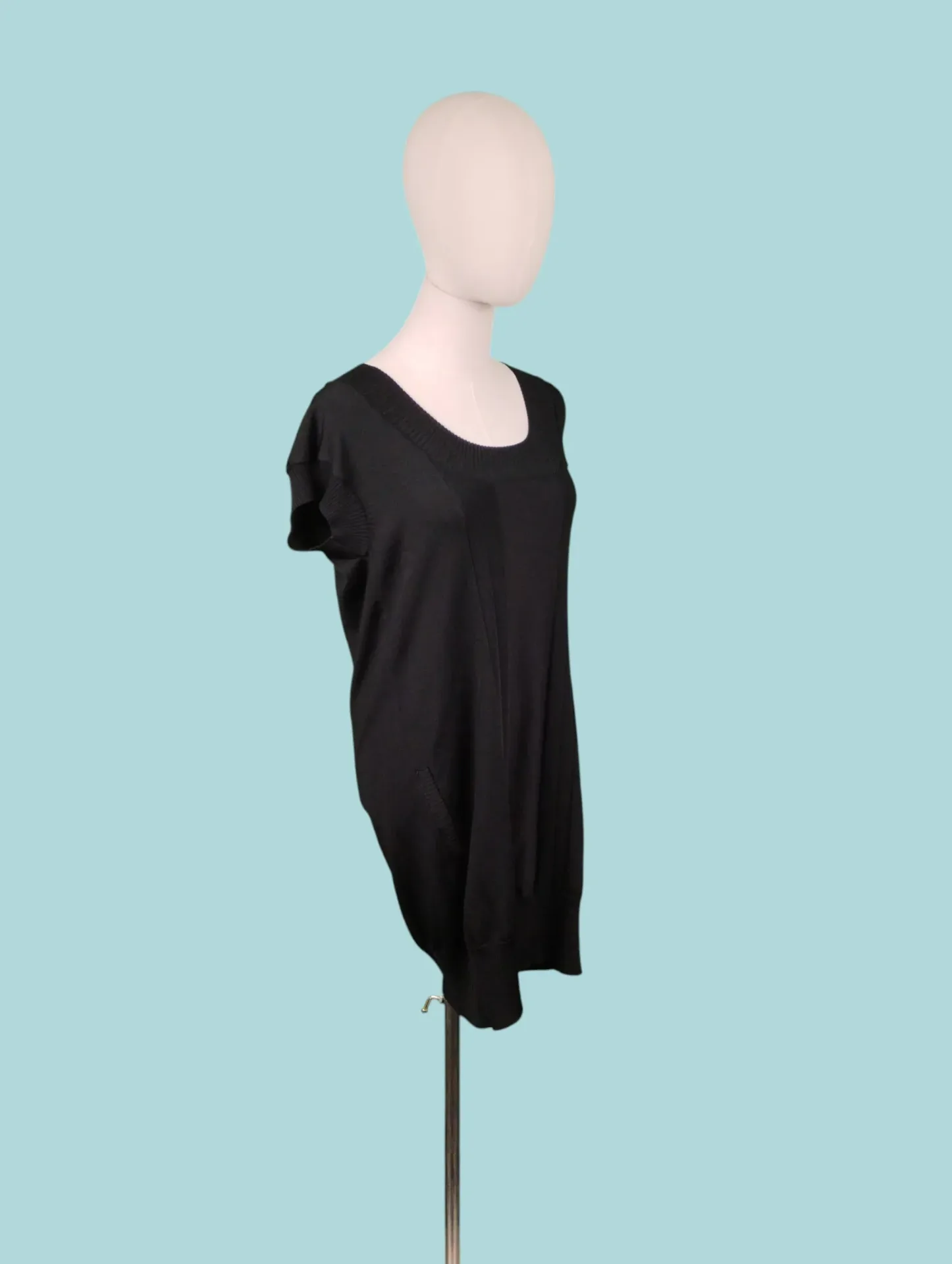 Laundry by Design Black Ribbed Scoop Neck Short Sleeve Tunic Dress Size L thumbnail 3