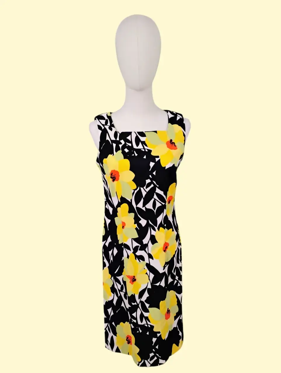 ALYX Women's Black Yellow Floral Square Neck Sleeveless Dress Size 8