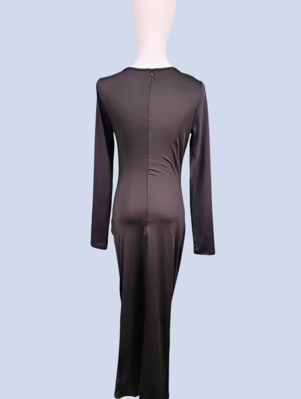 Black Ruched Draped Long Sleeve Midi Dress Elegant thumbnail 3