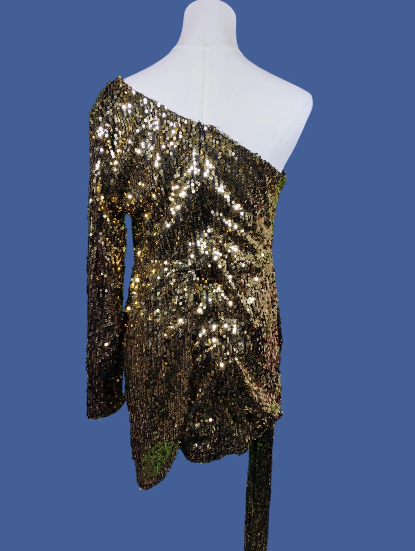 Gold Sequin One-Shoulder Mini Dress Party Cocktail Evening thumbnail 4