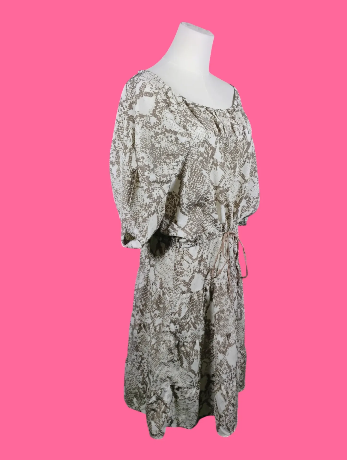Ann Taylor LOFT Snakeskin Print Drawstring Waist Tiered Dress M thumbnail 2