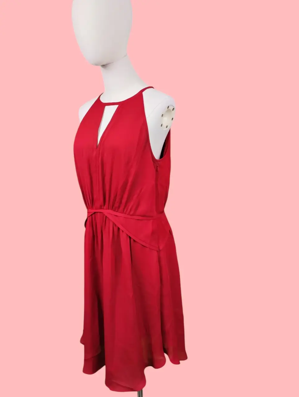 Banana Republic Red Halter Keyhole Tie Waist Mini Dress 12P Petite thumbnail 2