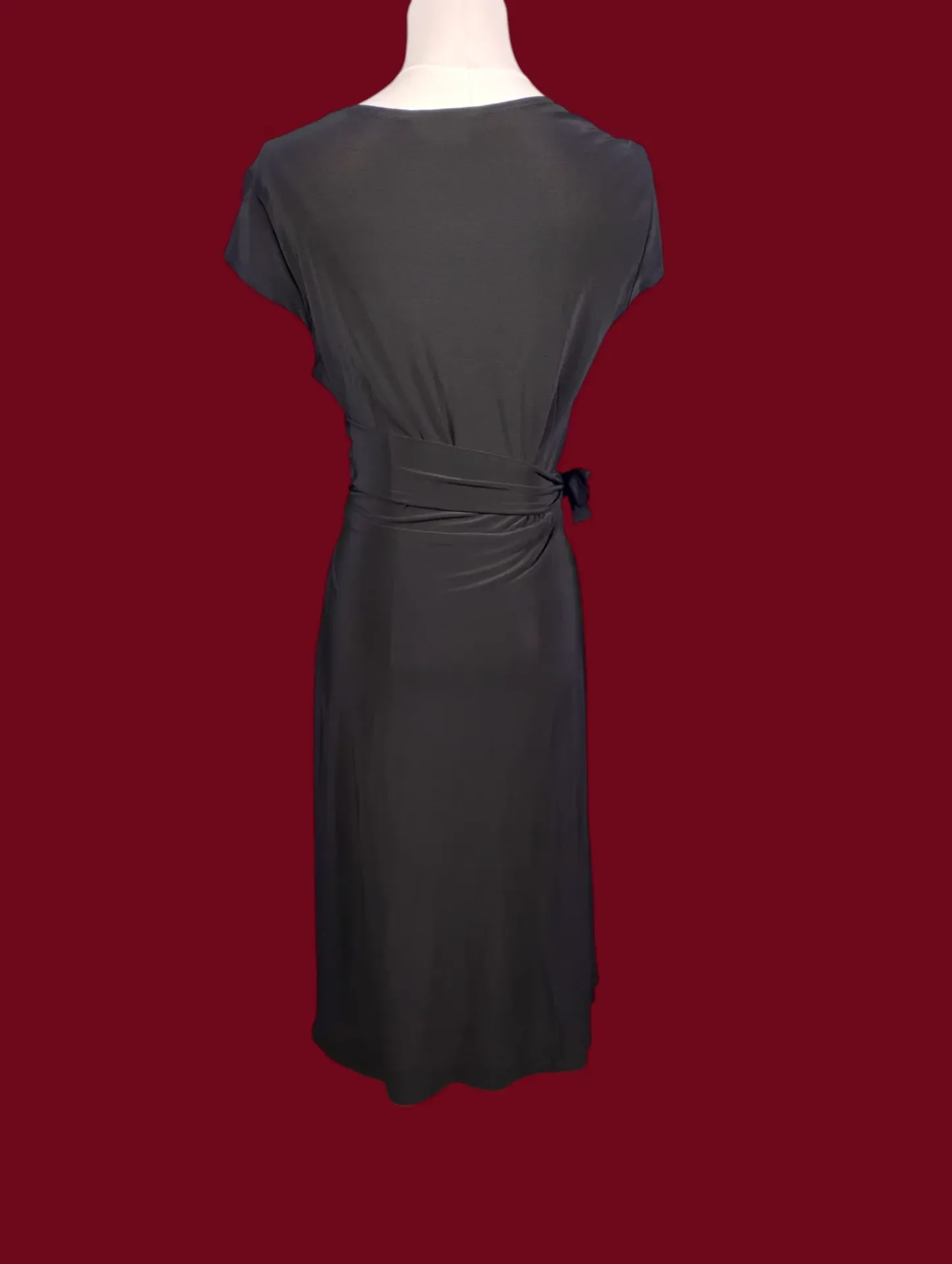 Evan-Picone Black Cap Sleeve V-Neck Wrap Midi Dress Womens thumbnail 4