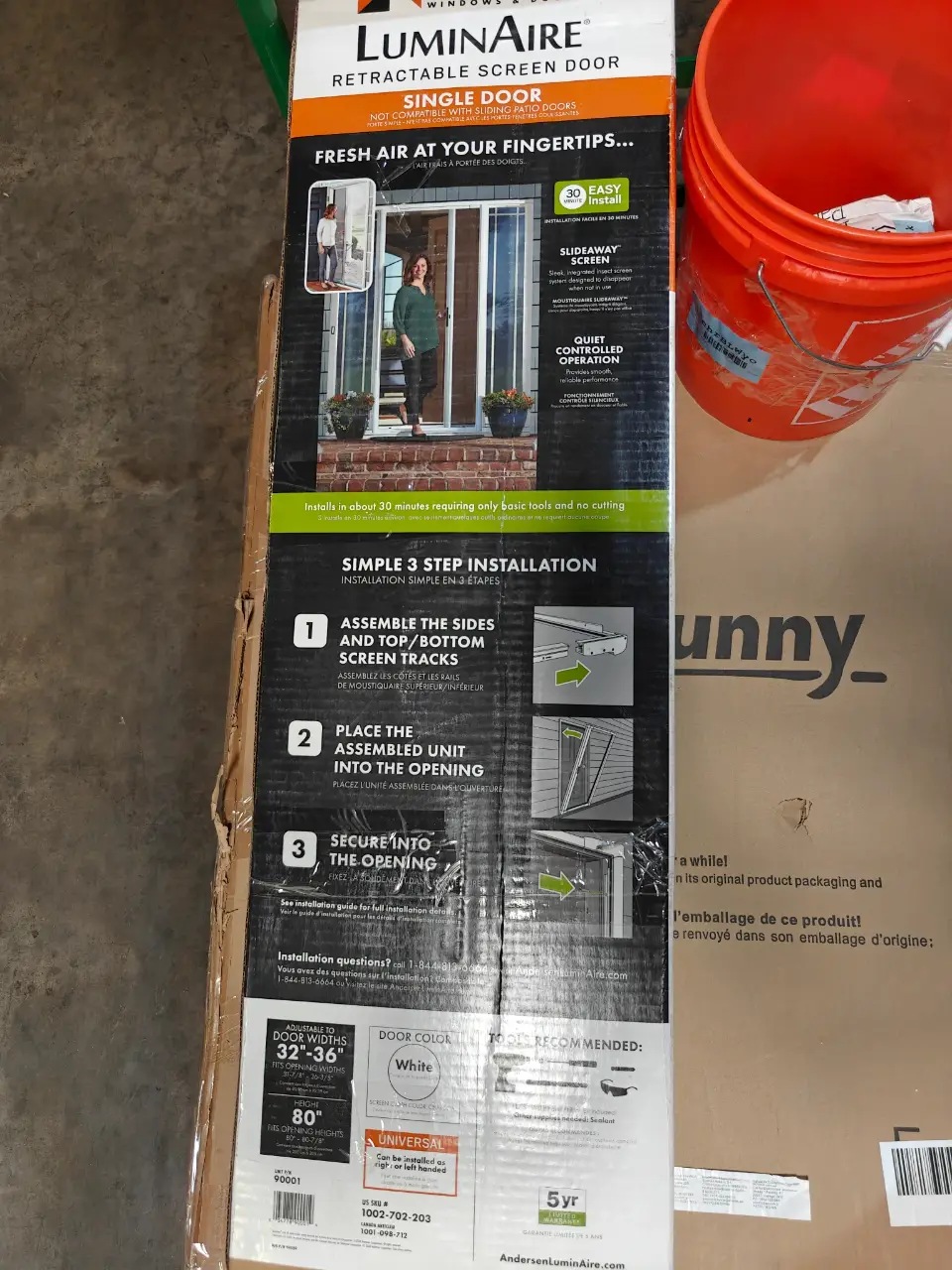 Andersen LuminAire White Retractable Screen Door 32-36" x 80" New