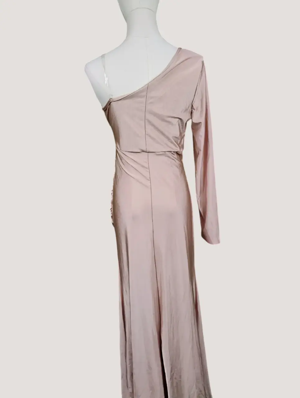 Women's One Shoulder Ruched Midi Dress Long Sleeve Pale Pink thumbnail 2
