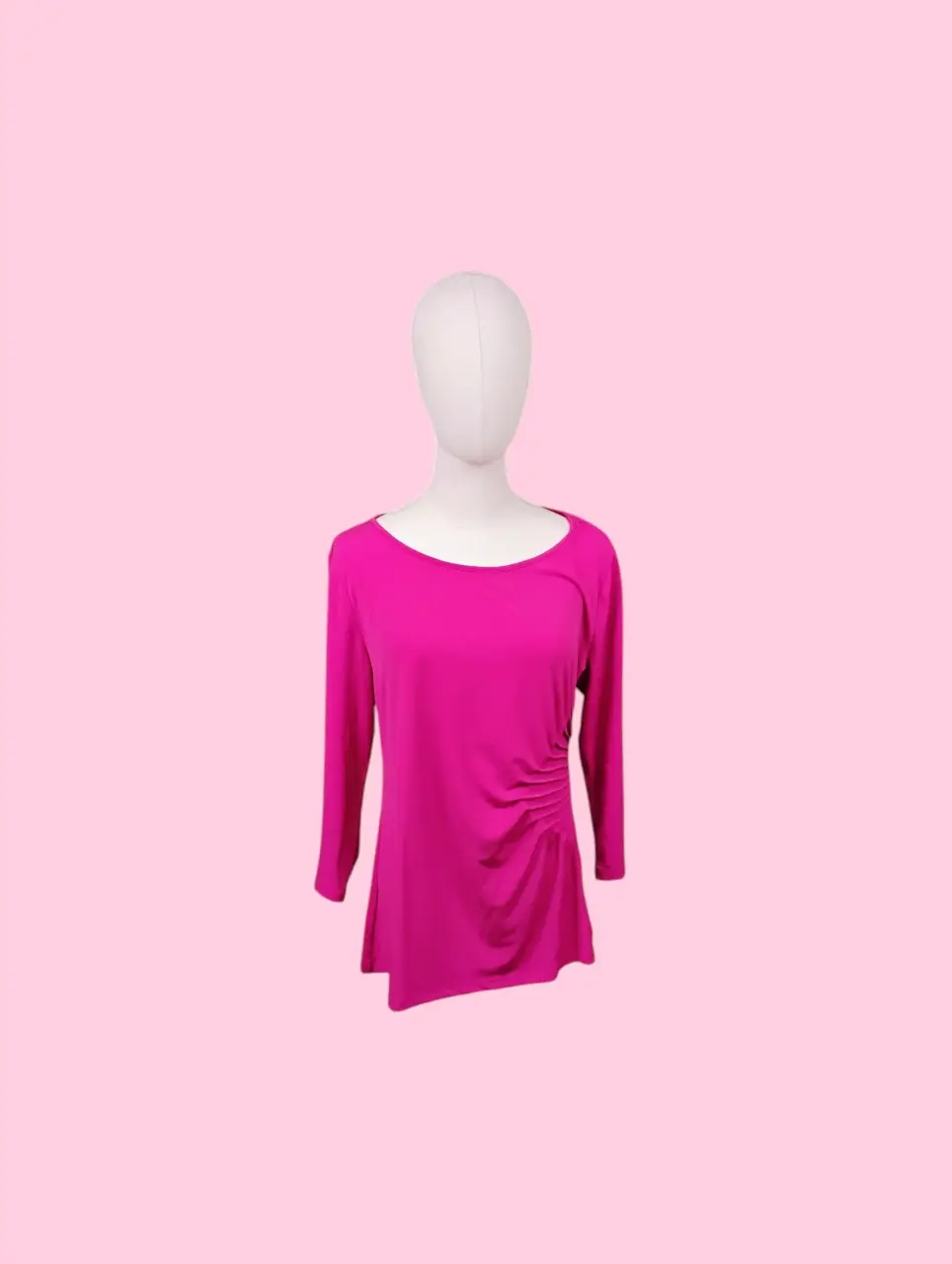 Dana Buchman Women's Pink Ruched Boat Neck 3/4 Sleeve Top L