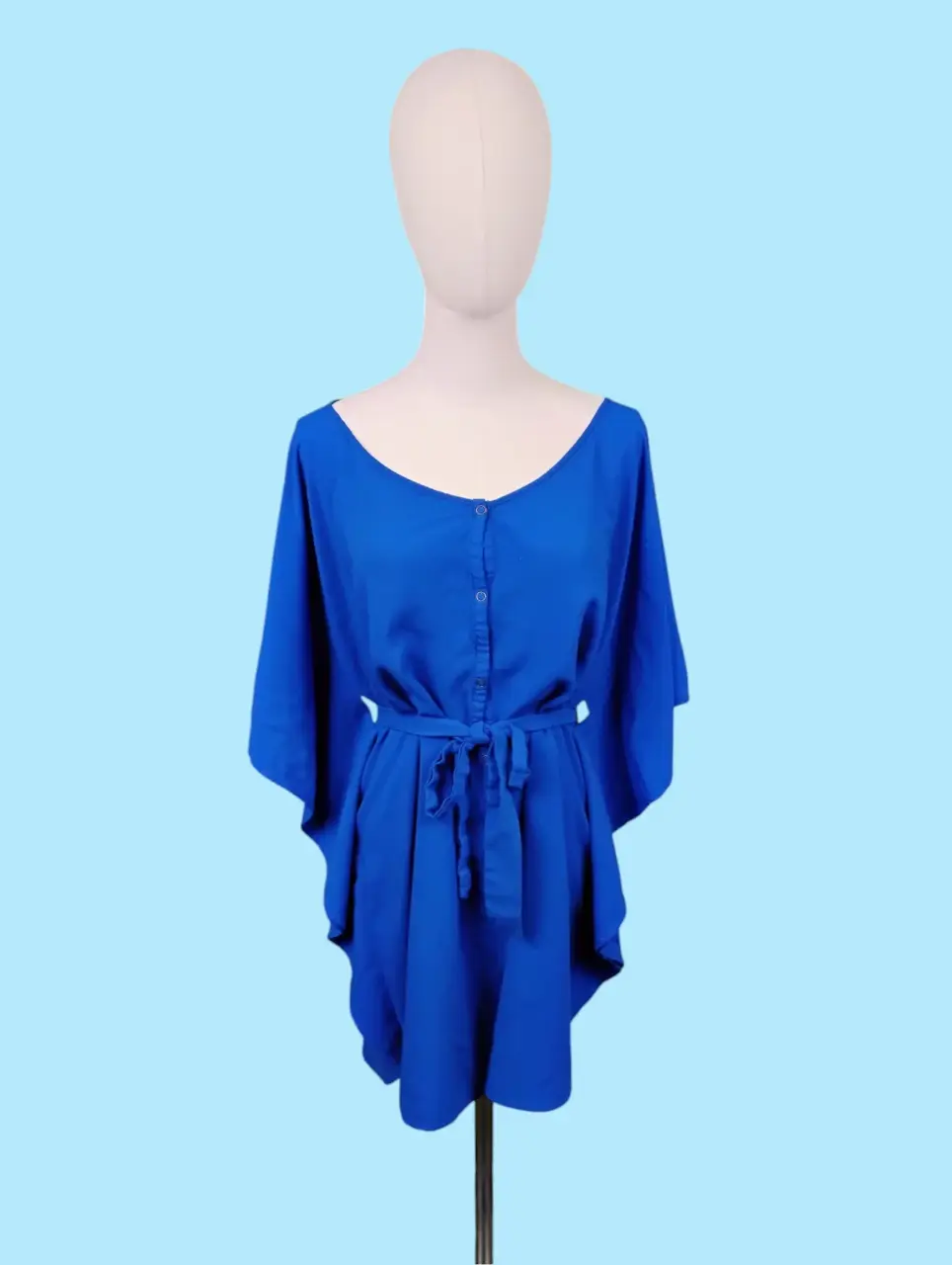 Jack Women's Royal Blue Batwing Sleeve Blouse Top Belted Size L